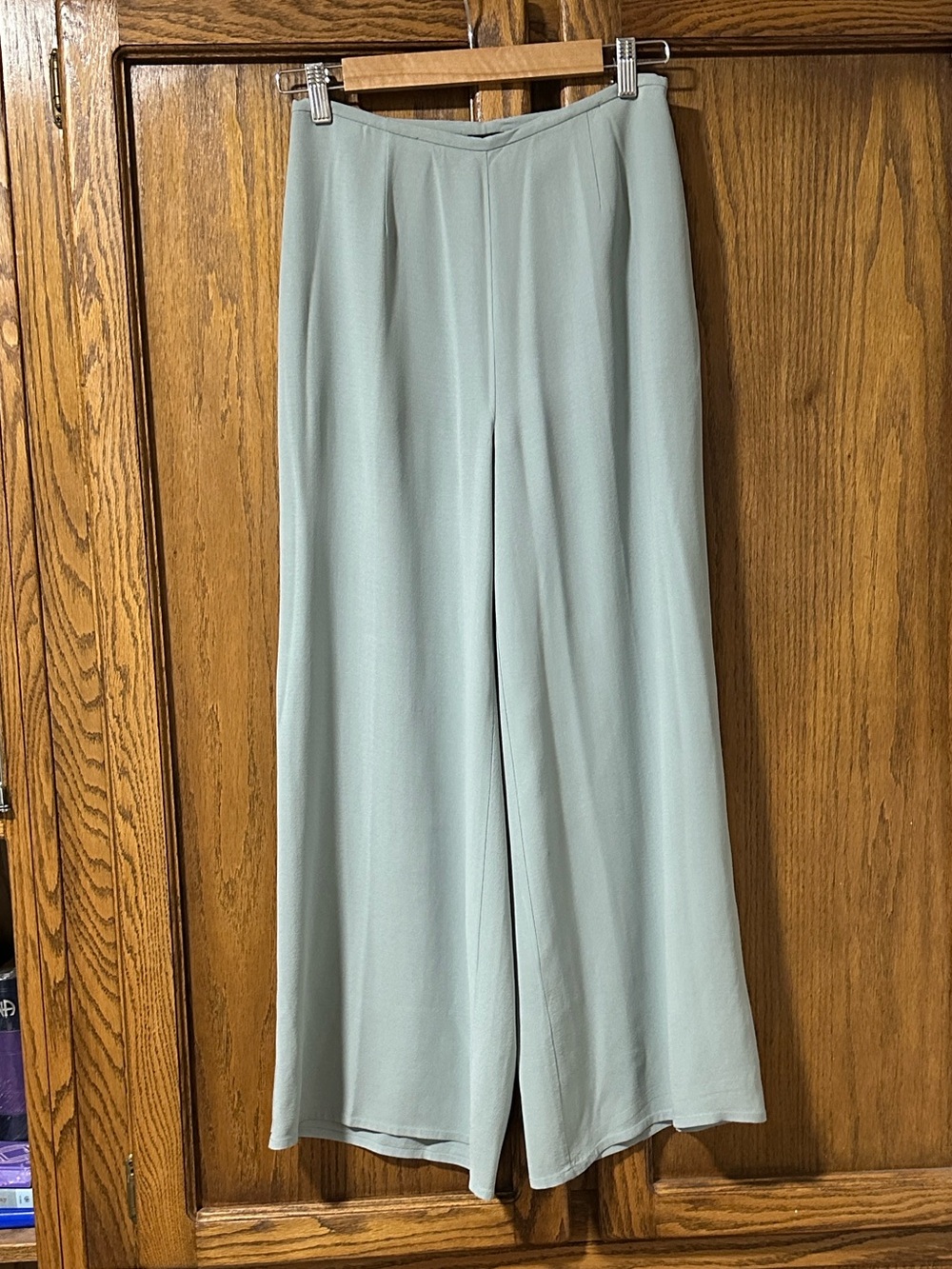 Eileen Fisher Silk Wide-Leg Flowy Ankle Pants Sage Green XS